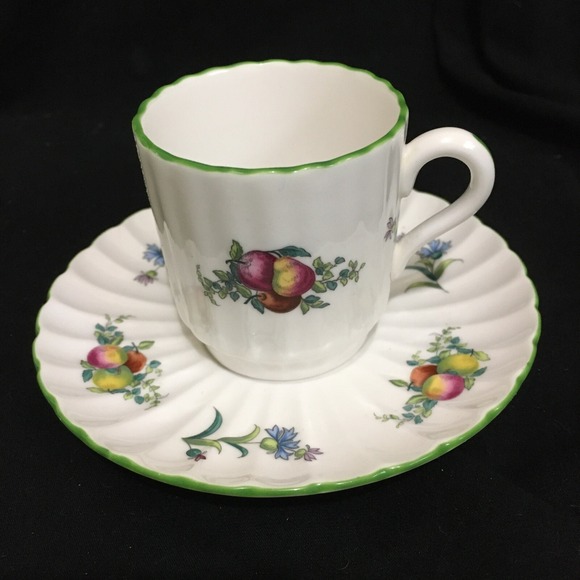 Spode Copeland Other - Spode Miniature Cup and Saucer, Fruit Scallop Design with Green Border